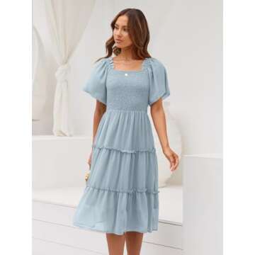 LILLUSORY Women Dresses Spring Summer 2025 Midi Graduation Bridal Baby Shower Casual Flowy Boho Sun Sundress Trendy Brunch Cute Ladies Vacation Beach Smocked Teacher Clothes Outfits Light Blue S