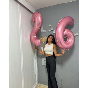 Pearlescent Pink 6 Balloon, Number Balloons 40 Inch, 6th Balloons for Birthday Decorations, Pastel P...