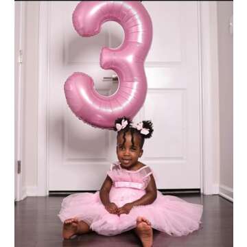 Pearlescent Pink 6 Balloon, Number Balloons 40 Inch, 6th Balloons for Birthday Decorations, Pastel Pink Party Supplies 6 Birthday Balloon, Number 6 Balloon