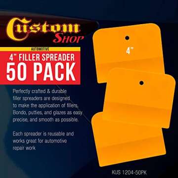 Custom Shop - 4 Inch Body Filler Spreaders for Automotive Body Fillers, Putties and Glazes - Easy, P...