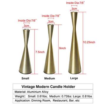Homend Set of 3 Metal Taper Candle Holders Candlestick Holders, Vintage & Modern Decorative Centerpi...