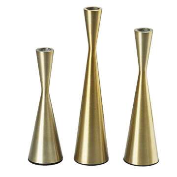 Homend Set of 3 Metal Taper Candle Holders Candlestick Holders, Vintage & Modern Decorative Centerpiece Candlestick Holders for Table Mantel Wedding Housewarming Gift (Brass)