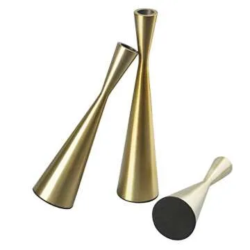Homend Set of 3 Metal Taper Candle Holders Candlestick Holders, Vintage & Modern Decorative Centerpiece Candlestick Holders for Table Mantel Wedding Housewarming Gift (Brass)