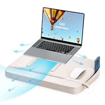 SAIJI Laptop Lap Desk with Pillow Cushion, Ultra Lightweight Portable Computer Stand Desk for Couch, Bed & Chair, Fit up to 17” Laptop & MacBook Air with Side Pocket, Rails for Airflow