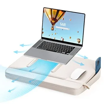 SAIJI Laptop Lap Desk with Pillow Cushion, Ultra Lightweight Portable Computer Stand Desk for Couch, Bed & Chair, Fit up to 17” Laptop & MacBook Air with Side Pocket, Rails for Airflow
