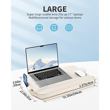 SAIJI Laptop Lap Desk with Pillow Cushion, Ultra Lightweight Portable Computer Stand Desk for Couch, Bed & Chair, Fit up to 17” Laptop & MacBook Air with Side Pocket, Rails for Airflow