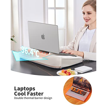 SAIJI Laptop Lap Desk with Pillow Cushion, Ultra Lightweight Portable Computer Stand Desk for Couch, Bed & Chair, Fit up to 17” Laptop & MacBook Air with Side Pocket, Rails for Airflow