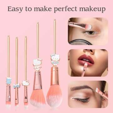 5PCS Cute Cat Style Makeup Brushes, Cosmetic Makeup Brush Set with Pink Storage Bag, Best for Gir Woman