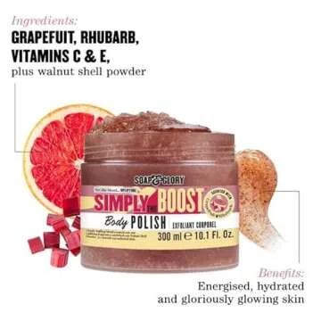 Soap & Glory Simply The Boost Exfoliating Body Scrub - Smoothing & Buffing Body Scrub - Body Polish with Vitamin B5, Vitamin C, & Vitamin E (300ml)