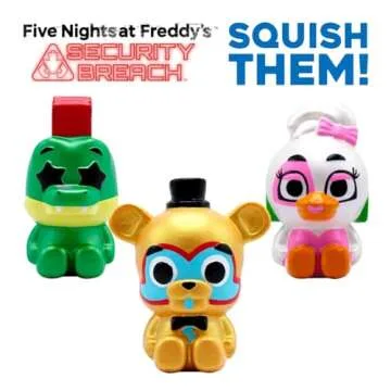 Five Nights at Freddy's Security Breach SquishMe Series 1 Collectors Box 5-Pack: Stress Relief Toy, Party Favor & Fidget Toys for Kids - Entire Series 1 Set w/FNAF Figures Squishies