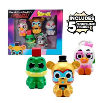 Five Nights at Freddy's Security Breach SquishMe Series 1 Collectors Box 5-Pack: Stress Relief Toy, Party Favor & Fidget Toys for Kids - Entire Series 1 Set w/FNAF Figures Squishies