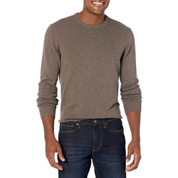Amazon Essentials Men's Crewneck Sweater, 100% Cotton, Brown Heather, Large, Big & Tall Options Avai...