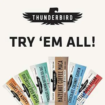 Thunderbird Bars Energy Snack, Gluten-Free with Protein, Healthy Real Food, Vegan Paleo Non-GMO, No Added Sugar, Texas Maple Pecan Flavor (12 Count, 1.7 oz. Bars)