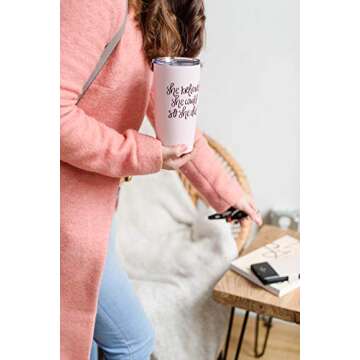Sweet Water Decor Travel Mug Metal 17oz Stainless Steel Motivational Quotes Inspiration Sayings Girly Strong Female Presents Traveling Cup (She Believed She Could So She Did)