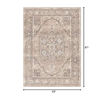 Well Woven Novriku Beige Floral Medallion Area Rug 5'3" x 7'3"