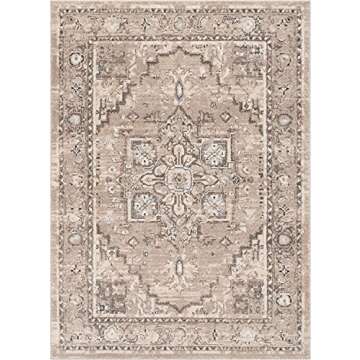 Well Woven Novriku Beige Floral Medallion Area Rug 5'3" x 7'3"