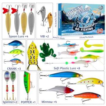 Fishing Advent Calendar 2024 for Man Adult Teen - 24 Days Christmas Countdown Fishing Lure Tackle Se...