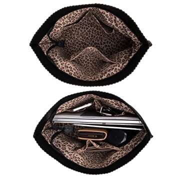 Milan Chiva Leather Tote Bag for Women with Zipper Large Ostrich Hobo Purse Shoulder Purses and Handbags Black Gift MC-1038BK