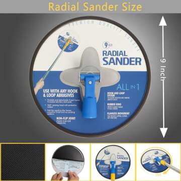 Radial Sander 9 inch, Pole Sander for Drywall, Wall Sander for Painting Prep, 360 Degree Rotary Roun...