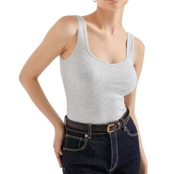 SUUKSESS Women Cotton Ribbed Built in Bra Tank Tops Shirts Summer Casual Basic Backless Going Out To...