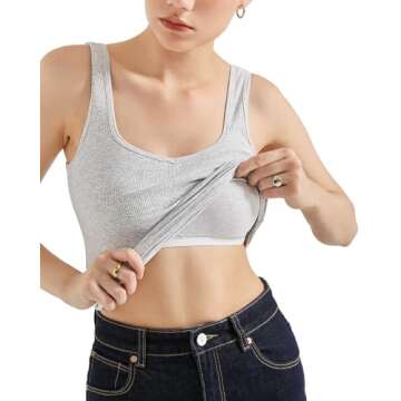 SUUKSESS Women Cotton Ribbed Built in Bra Tank Tops Shirts Summer Casual Basic Backless Going Out Tops (Grey,L)