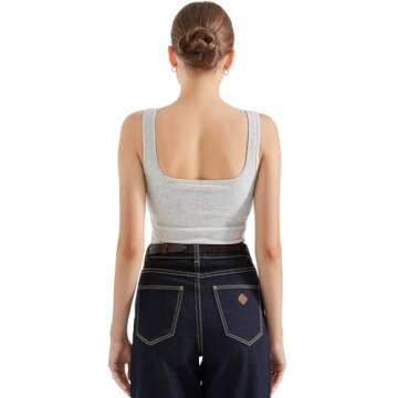 SUUKSESS Women Cotton Ribbed Built in Bra Tank Tops Shirts Summer Casual Basic Backless Going Out Tops (Grey,L)