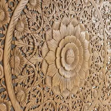 Rustic King Size Teak Wood Mandala Headboard for Bedroom