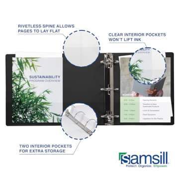 Samsill 1 Inch 3 Ring Binders, Made in USA, Economy Round Ring, Clear View Cover, 200 Sheet Capacity - for School, Home, Office - Black, 12 Pack