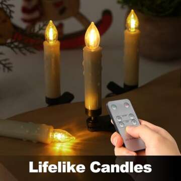 TECHLONG 20 PCS Flickering Christmas Tree Candle Lights, Clip on Candles for Christmas Tree Battery Operated with Remote, Flameless LED Window Candles for Home Christmas Party Decoration