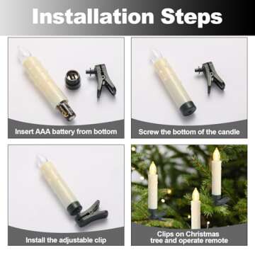 TECHLONG 20 PCS Flickering Christmas Tree Candle Lights, Clip on Candles for Christmas Tree Battery Operated with Remote, Flameless LED Window Candles for Home Christmas Party Decoration