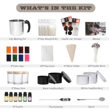 JXXXN Candle Making Kit Supplies, Soy Wax Making Kit Including Pot, Wicks, Sticker, Tins, Soybean Wa...