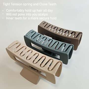 Nalodu Hair Claw Clips Large Square 4 Inch Matte No Slip Big Rectangle Jaw Clip Clamp for Thick Hair Women, 3 Pack