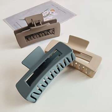 Nalodu Hair Claw Clips Large Square 4 Inch Matte No Slip Big Rectangle Jaw Clip Clamp for Thick Hair Women, 3 Pack