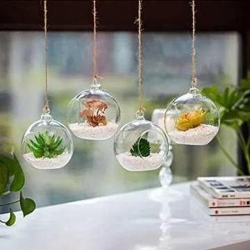 4 Pcs Hanging Glass Terrarium Plants, 4" Diam Glass Hanging Terrarium Globe Glass Planter Terrariums, Glass Terrariums for Plants Succulent Hanging Planters