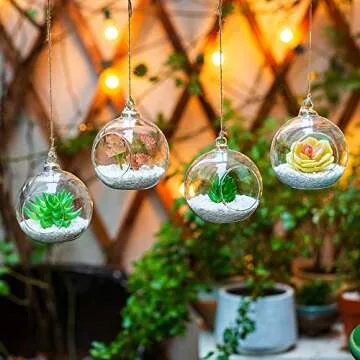 4 Pcs Hanging Glass Terrarium Plants, 4" Diam Glass Hanging Terrarium Globe Glass Planter Terrariums, Glass Terrariums for Plants Succulent Hanging Planters
