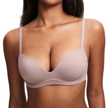 DOBREVA Women's Push Up Bra No Underwire Comfortable Wireless Bras Padded Plunge Sea Fog 38B