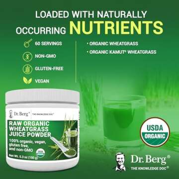 Dr. Berg's Wheatgrass Superfood Powder - Raw Juice Organic Ultra-Concentrated Rich in Vitamins and Nutrients - Chlorophyll and Trace Minerals - 60 Servings - Gluten-Free Non-GMO - 5.3 oz (1 Pack)