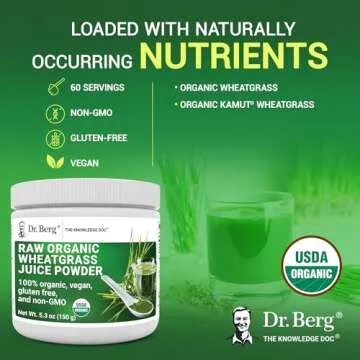 Dr. Berg's Wheatgrass Superfood Powder - Raw Juice Organic Ultra-Concentrated Rich in Vitamins and Nutrients - Chlorophyll and Trace Minerals - 60 Servings - Gluten-Free Non-GMO - 5.3 oz (1 Pack)