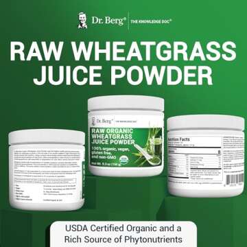 Dr. Berg's Wheatgrass Superfood Powder - Raw Juice Organic Ultra-Concentrated Rich in Vitamins and Nutrients - Chlorophyll and Trace Minerals - 60 Servings - Gluten-Free Non-GMO - 5.3 oz (1 Pack)