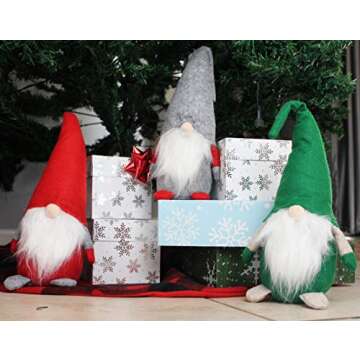 JOYIN 3PCS Christmas Gnome Swedish Santa Tomte Plush Red Green Grey Gnome with Tabletop for Christmas Decoration