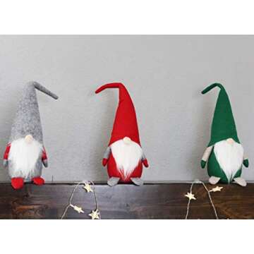 JOYIN 3PCS Christmas Gnome Swedish Santa Tomte Plush Red Green Grey Gnome with Tabletop for Christmas Decoration
