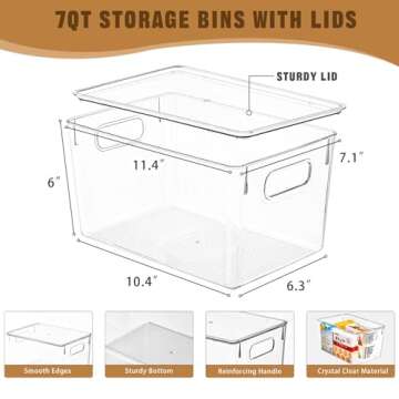 12 Pack Clear Storage Bins with Lids for Home Organization