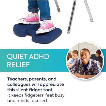 Bouncyband Wiggle Feet, Dark Blue, 1 Pack – Sensory Foot Cushion Quietly Facilitates Movement to Help Improve Concentration - 12” x 9” x 2.5” Sensory Tool, Ideal for The Classroom, Work, or at Home