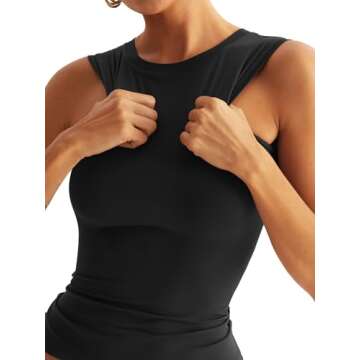 Eachyes Womens Double Lined Racerback Tank Tops Sleeveless High Neck Fitted Basic Shirts Black Medium