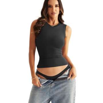 Eachyes Womens Double Lined Racerback Tank Tops Sleeveless High Neck Fitted Basic Shirts Black Medium