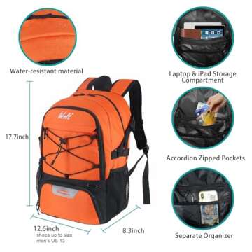 WOLT | Basketball Backpack Large Sports Bag with Separate Ball Holder & Shoes Compartment, Best for ...