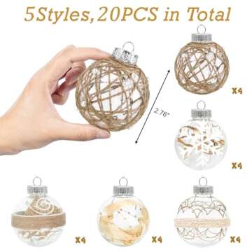 20PCS Christmas Ball Ornaments 70mm/2.76" Large Clear Plastic Farmhouse Rustic Christmas Ornaments H...