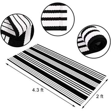 Front Door Rug 2'X4.3', Black/White Door Mats Outdoor Front Porch Rug Striped Entryway Rug Machine Washable Indoor/Outdoor Rugs Cotton Hand Woven Kitchen Rug for Entry/Doorway