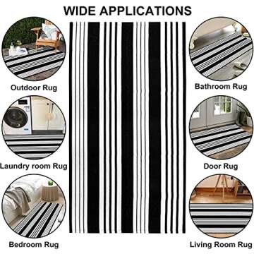Front Door Rug 2'X4.3', Black/White Door Mats Outdoor Front Porch Rug Striped Entryway Rug Machine Washable Indoor/Outdoor Rugs Cotton Hand Woven Kitchen Rug for Entry/Doorway