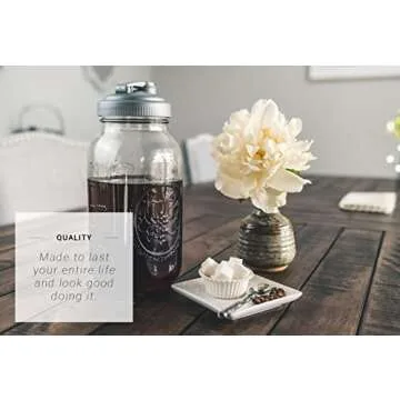 Crave Cold Brew Coffee Maker with American made Flip Cap Lid and 2 Quart Glass Mason Jar, Pour Spout, and Stainless Steel Filter. Perfect for Coffee, Tea, and Water Infusions